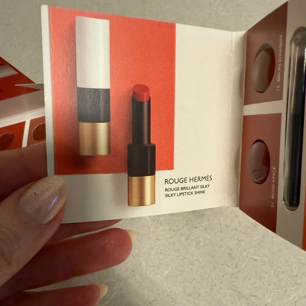 BNW Hermes Rouge Brilliant Silky Lipstick Shine 4-Shade Sample Card, set of 2